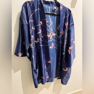 Vintage Japanese 70’s Blue Butterfly Robe, Size Small (35 inches long)